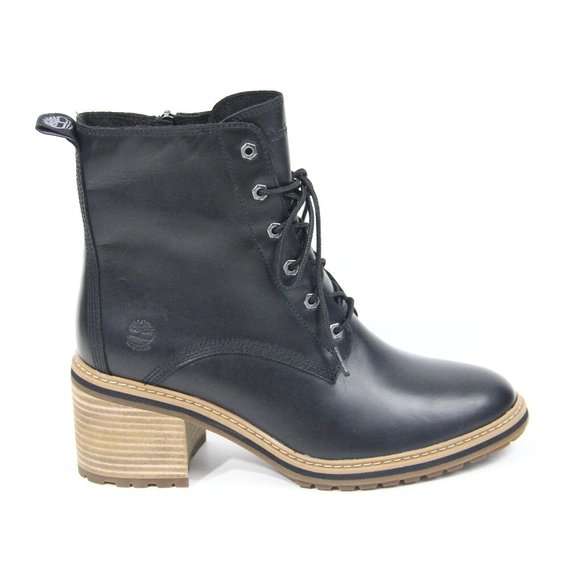 Timberland Lug Sole Boots New Women Black Leather Bootie sz 9.5 Sienna - Picture 2 of 12